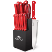 Wholesale - GINSU Kiso 14pc Red Knife Set in a Black Block, UPC: 079061030820